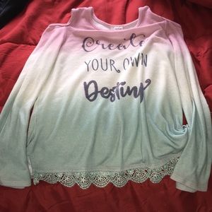 rose pink and blue/green ombré cute shirt.!